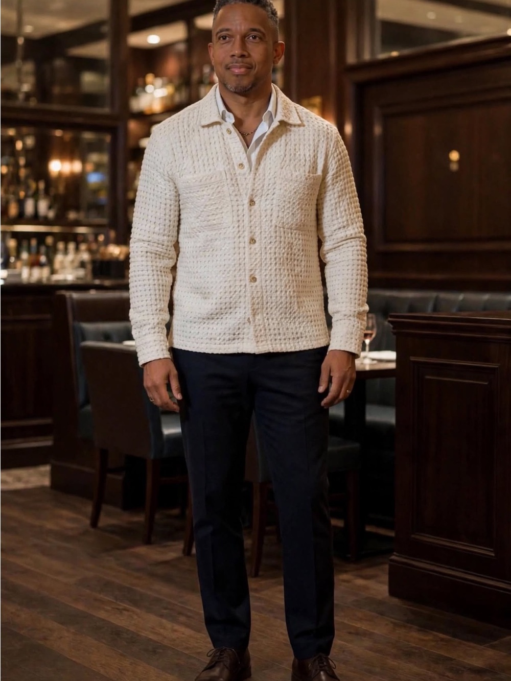 Cream Textured Button-Up men’s Sweater Shirt